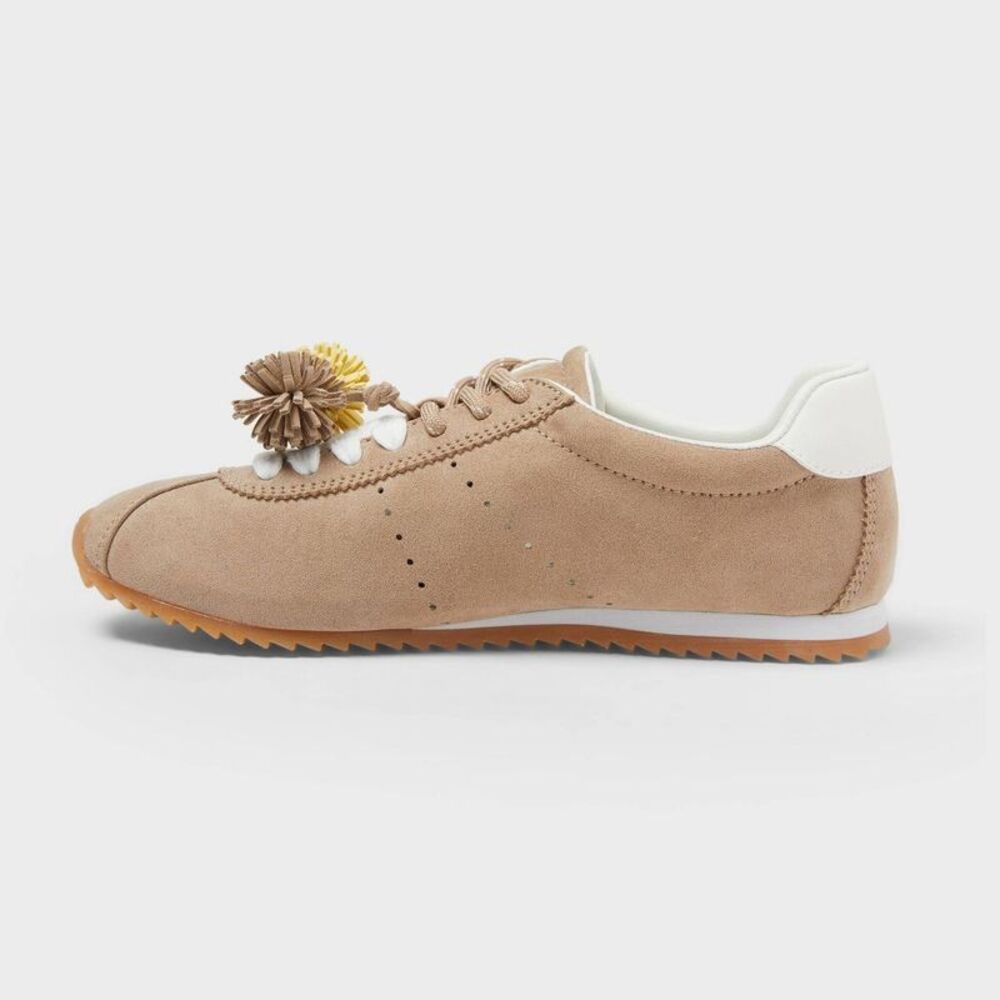 Universal Thread Tan Suede Sneakers with Yellow and Brown Pom Details - Picture 2 of 4